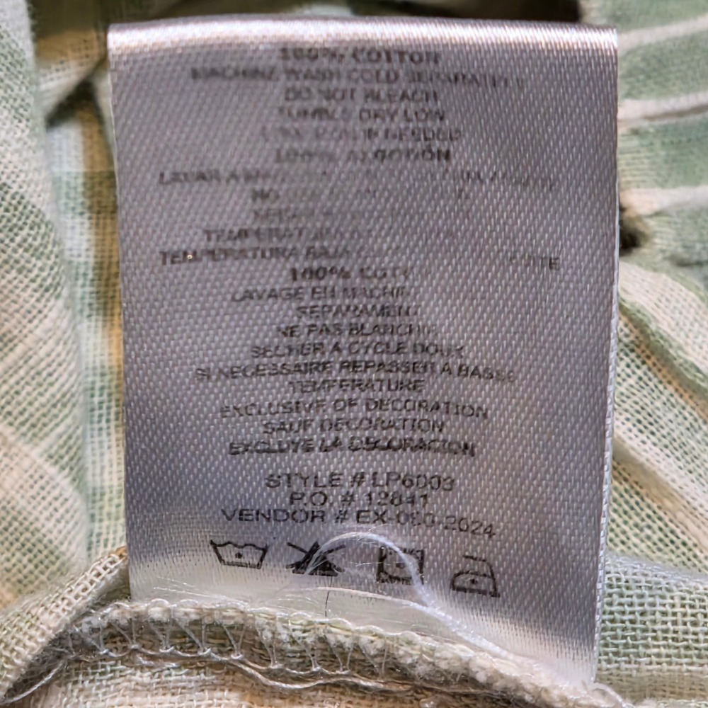 Salty Lemon Sage Green White Striped Wide Leg 100% Cotton Linen Pants Coastal - Picture 5 of 16